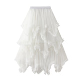 Jupe asymétrique irrégulière en maille à volants, mi-longue, taille haute, grande balançoire, robe bouffante en gaze de fée, jupe longue